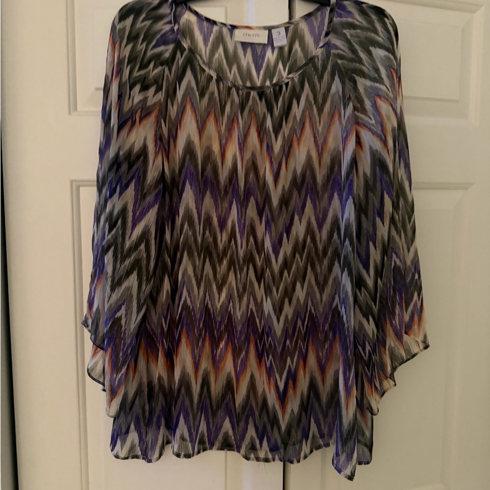 Chico’s  Sheer Zigzag Tunic in Purple, Gray and Orange size 3/xlarge